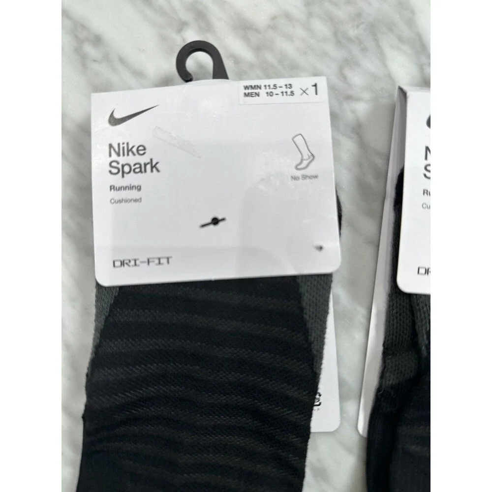 Nike Spark Cushioned No show running Dri-fit Socks 10-11.5 black CU7201 2 Pair